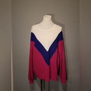Time and Tru XL Magenta, Blue, and White Oversized Sweater